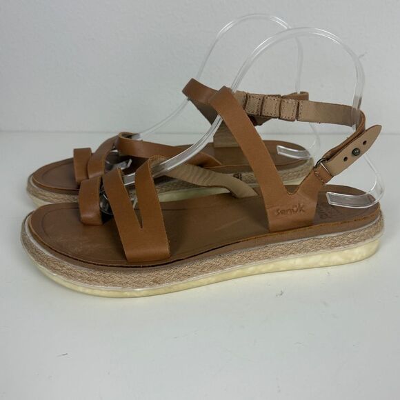 Sanuk Vazon Sustainasoles Strappy Sandals Tan Leather 8 - Picture 3 of 6